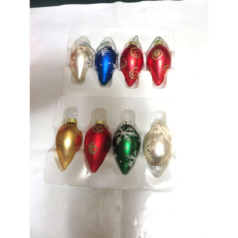 Christmas Ornaments Light Bulbs glass Lot of 8 Teardrop 3" Gilt Decorated